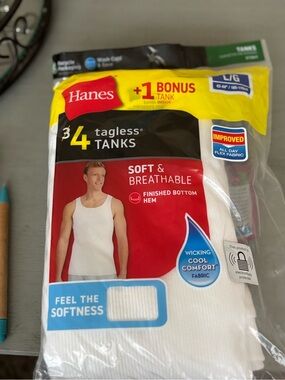 Hanes Men’s White Tagless Tank Tops - 3 + 1 Bonus